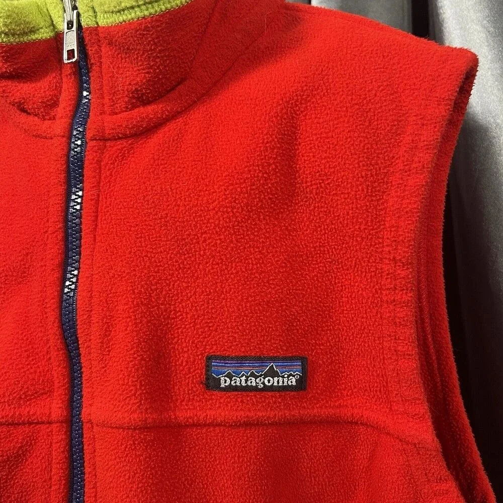 Vintage Patagonia Synchilla Fleece‎ Vest Kids Sz 10 Red Ski Winter Rare Logo 90s